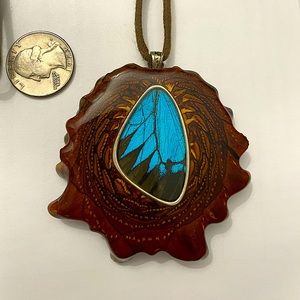 Thirdeye Pinecone butterfly wing necklace